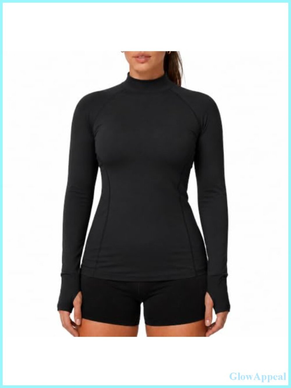 Womens Mock Neck Long Sleeve Athletic Workout Shirt Thumb Holes Fitted